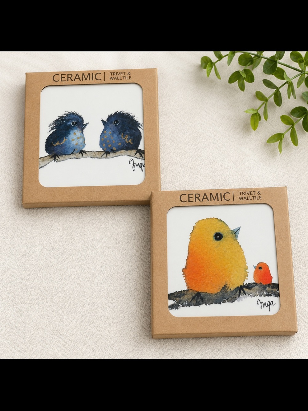 Set of 2 Inga Michel Ceramic Trivets/Wall Tiles Made in Canada (6x6”) Never Used
